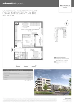 3 pokoje, mieszkanie 54,34 m², piętro 1, oferta nr M102, Parkowa Osiedle, Grajewo, ul. mjr. Jana Tabortowskiego 6