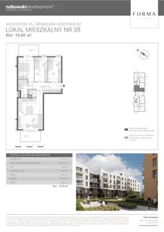 4 pokoje, mieszkanie 73,92 m², piętro 3, oferta nr M38, Forma Augustów, Augustów, ul. Arnikowa 10G