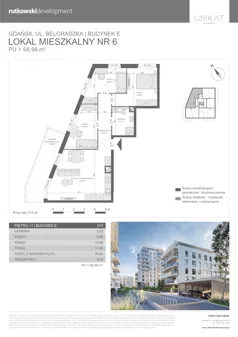 4 pokoje, mieszkanie 68,98 m², piętro 1, oferta nr M6, Unikat Apartamenty E, Gdańsk, Piecki-Migowo, Morena, ul. Belgradzka 114