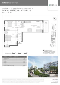 4 pokoje, mieszkanie 72,91 m², piętro 3, oferta nr M18, Monsa etap 6, Gdańsk, Jasień, Rębowo, ul. Konrada Guderskiego
