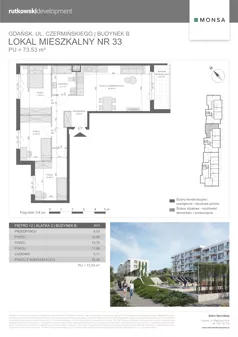 4 pokoje, mieszkanie 73,53 m², piętro 2, oferta nr M33, Monsa etap 6, Gdańsk, Jasień, Rębowo, ul. Konrada Guderskiego