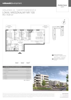 4 pokoje, mieszkanie 73,81 m², piętro 1, oferta nr M100, Parkowa Osiedle, Grajewo, ul. mjr. Jana Tabortowskiego 6