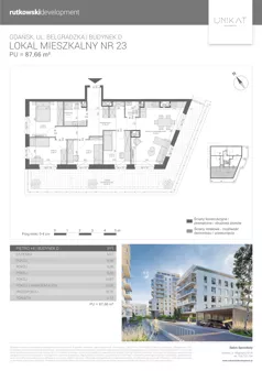 5 pokoi, mieszkanie 87,66 m², piętro 4, oferta nr M23, Unikat Apartamenty D, Gdańsk, Piecki-Migowo, Morena, ul. Belgradzka 114C