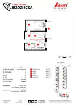 2 pokoje, mieszkanie 43,81 m², piętro 3, oferta nr 11/8, Apartamenty Jeździecka, Wrocław, Krzyki-Partynice, Krzyki, ul. Jeździecka