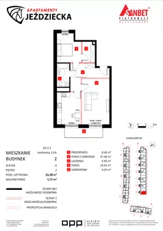 2 pokoje, mieszkanie 65,98 m², piętro 2, oferta nr 11/6, Apartamenty Jeździecka, Wrocław, Krzyki-Partynice, Krzyki, ul. Jeździecka