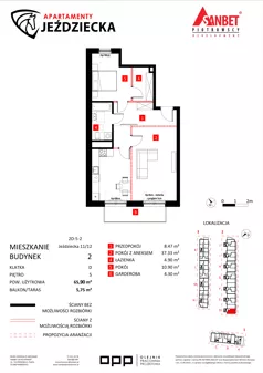 2 pokoje, mieszkanie 65,90 m², piętro 5, oferta nr 11/12, Apartamenty Jeździecka, Wrocław, Krzyki-Partynice, Krzyki, ul. Jeździecka