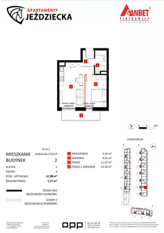 2 pokoje, mieszkanie 37,99 m², piętro 4, oferta nr 11A/13, Apartamenty Jeździecka, Wrocław, Krzyki-Partynice, Krzyki, ul. Jeździecka