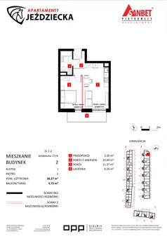 2 pokoje, mieszkanie 38,27 m², piętro 1, oferta nr 17/4, Apartamenty Jeździecka, Wrocław, Krzyki-Partynice, Krzyki, ul. Jeździecka