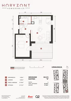 2 pokoje, mieszkanie 55,37 m², piętro 1, oferta nr B1/1/5, Horyzont Komorowice, Komorowice, ul. Starobaśniowa