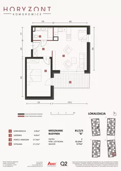 2 pokoje, mieszkanie 55,37 m², piętro 2, oferta nr B1/2/5, Horyzont Komorowice, Komorowice, ul. Starobaśniowa