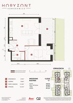 2 pokoje, mieszkanie 49,16 m², parter, oferta nr C1/0/8, Horyzont Komorowice, Komorowice, ul. Starobaśniowa