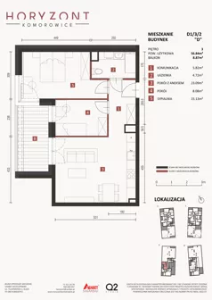 2 pokoje, mieszkanie 56,84 m², piętro 3, oferta nr D1/3/2, Horyzont Komorowice, Komorowice, ul. Starobaśniowa