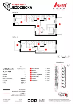 3 pokoje, mieszkanie 74,83 m², piętro 4, oferta nr 9/6, Apartamenty Jeździecka, Wrocław, Krzyki-Partynice, Krzyki, ul. Jeździecka