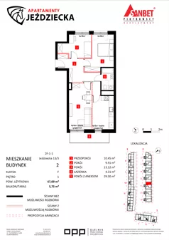 3 pokoje, mieszkanie 67,09 m², piętro 1, oferta nr 13/3, Apartamenty Jeździecka, Wrocław, Krzyki-Partynice, Krzyki, ul. Jeździecka