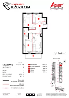 3 pokoje, mieszkanie 67,31 m², piętro 1, oferta nr 17/5, Apartamenty Jeździecka, Wrocław, Krzyki-Partynice, Krzyki, ul. Jeździecka