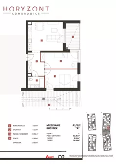 3 pokoje, mieszkanie 61,25 m², piętro 1, oferta nr A1/1/2, Horyzont Komorowice, Komorowice, ul. Starobaśniowa