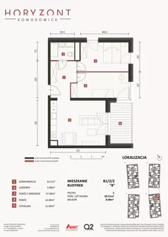3 pokoje, mieszkanie 60,51 m², piętro 2, oferta nr B1/2/2, Horyzont Komorowice, Komorowice, ul. Starobaśniowa
