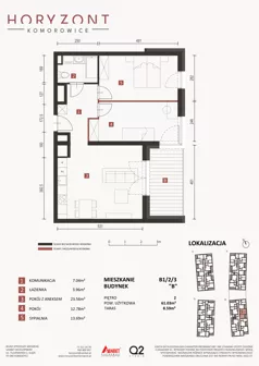 3 pokoje, mieszkanie 61,03 m², piętro 2, oferta nr B1/2/3, Horyzont Komorowice, Komorowice, ul. Starobaśniowa