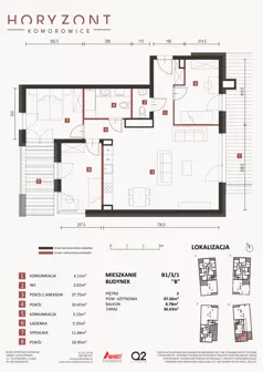 3 pokoje, mieszkanie 87,66 m², piętro 3, oferta nr B1/3/1, Horyzont Komorowice, Komorowice, ul. Starobaśniowa