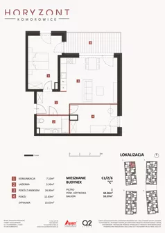 3 pokoje, mieszkanie 64,66 m², piętro 2, oferta nr C1/2/6, Horyzont Komorowice, Komorowice, ul. Starobaśniowa