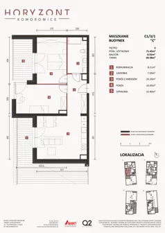 3 pokoje, mieszkanie 71,45 m², piętro 3, oferta nr C1/3/1, Horyzont Komorowice, Komorowice, ul. Starobaśniowa