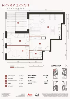 3 pokoje, mieszkanie 75,87 m², piętro 3, oferta nr C1/3/2, Horyzont Komorowice, Komorowice, ul. Starobaśniowa