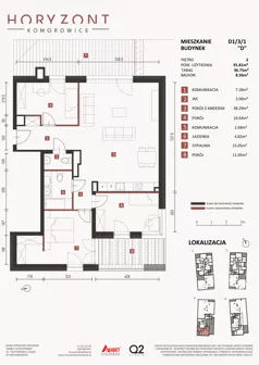 3 pokoje, mieszkanie 91,81 m², piętro 3, oferta nr D1/3/1, Horyzont Komorowice, Komorowice, ul. Starobaśniowa
