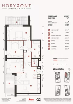 4 pokoje, mieszkanie 99,20 m², piętro 3, oferta nr A1/3/1, Horyzont Komorowice, Komorowice, ul. Starobaśniowa
