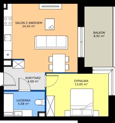 2 pokoje, mieszkanie 47,84 m², piętro 1, oferta nr A1/1/4, Horyzont Komorowice, Komorowice, ul. Starobaśniowa