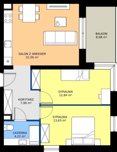 3 pokoje, mieszkanie 61,25 m², piętro 2, oferta nr A1/2/2, Horyzont Komorowice, Komorowice, ul. Starobaśniowa