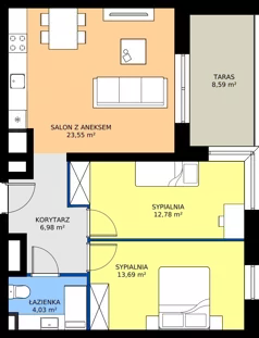 2 pokoje, mieszkanie 61,05 m², piętro 1, oferta nr A1/1/3, Horyzont Komorowice, Komorowice, ul. Starobaśniowa