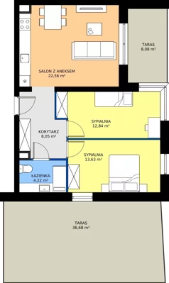 3 pokoje, mieszkanie 61,25 m², piętro 1, oferta nr A1/1/2, Horyzont Komorowice, Komorowice, ul. Starobaśniowa