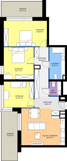 4 pokoje, mieszkanie 99,20 m², piętro 3, oferta nr A1/3/1, Horyzont Komorowice, Komorowice, ul. Starobaśniowa