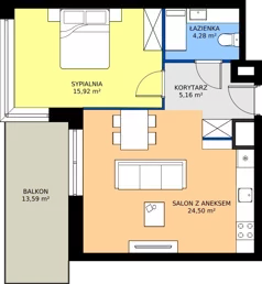 2 pokoje, mieszkanie 49,86 m², piętro 2, oferta nr A1/2/7, Horyzont Komorowice, Komorowice, ul. Starobaśniowa