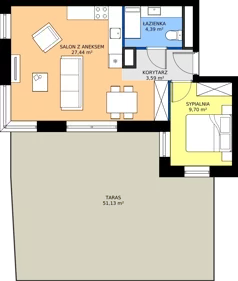 2 pokoje, mieszkanie 45,13 m², piętro 1, oferta nr A1/1/1, Horyzont Komorowice, Komorowice, ul. Starobaśniowa