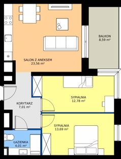3 pokoje, mieszkanie 61,06 m², piętro 2, oferta nr A1/2/3, Horyzont Komorowice, Komorowice, ul. Starobaśniowa