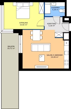 2 pokoje, mieszkanie 49,85 m², piętro 1, oferta nr A1/1/7, Horyzont Komorowice, Komorowice, ul. Starobaśniowa