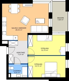 3 pokoje, mieszkanie 64,38 m², piętro 2, oferta nr A1/2/5, Horyzont Komorowice, Komorowice, ul. Starobaśniowa