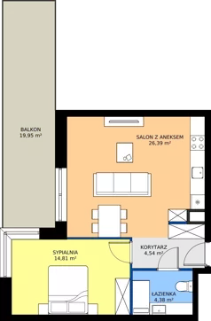 2 pokoje, mieszkanie 50,12 m², piętro 1, oferta nr B1/1/7, Horyzont Komorowice, Komorowice, ul. Starobaśniowa
