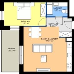 2 pokoje, mieszkanie 49,13 m², piętro 1, oferta nr B1/1/8, Horyzont Komorowice, Komorowice, ul. Starobaśniowa