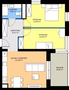 3 pokoje, mieszkanie 60,51 m², piętro 2, oferta nr B1/2/2, Horyzont Komorowice, Komorowice, ul. Starobaśniowa