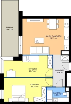 3 pokoje, mieszkanie 63,54 m², piętro 3, oferta nr B1/3/2, Horyzont Komorowice, Komorowice, ul. Starobaśniowa