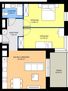3 pokoje, mieszkanie 61,03 m², piętro 2, oferta nr B1/2/3, Horyzont Komorowice, Komorowice, ul. Starobaśniowa