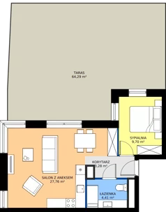 2 pokoje, mieszkanie 45,15 m², piętro 1, oferta nr B1/1/1, Horyzont Komorowice, Komorowice, ul. Starobaśniowa
