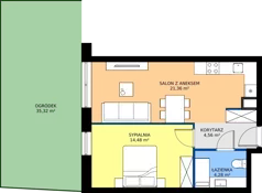 2 pokoje, mieszkanie 44,68 m², parter, oferta nr B1/0/4, Horyzont Komorowice, Komorowice, ul. Starobaśniowa