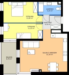 3 pokoje, mieszkanie 66,48 m², piętro 1, oferta nr B1/1/6, Horyzont Komorowice, Komorowice, ul. Starobaśniowa