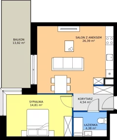 2 pokoje, mieszkanie 50,12 m², piętro 2, oferta nr B1/2/7, Horyzont Komorowice, Komorowice, ul. Starobaśniowa