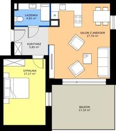2 pokoje, mieszkanie 55,37 m², piętro 1, oferta nr B1/1/5, Horyzont Komorowice, Komorowice, ul. Starobaśniowa