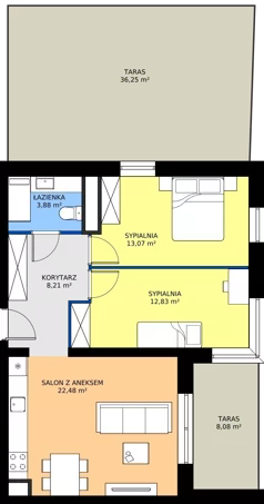 3 pokoje, mieszkanie 60,47 m², piętro 1, oferta nr B1/1/2, Horyzont Komorowice, Komorowice, ul. Starobaśniowa