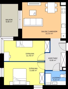 3 pokoje, mieszkanie 61,25 m², piętro 2, oferta nr C1/2/2, Horyzont Komorowice, Komorowice, ul. Starobaśniowa